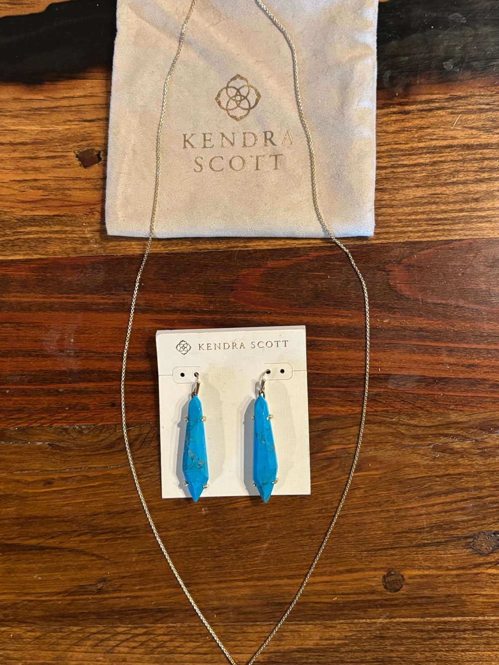 Kendra Scott Turquoise Blue Stone Necklace and Dangle Earrings